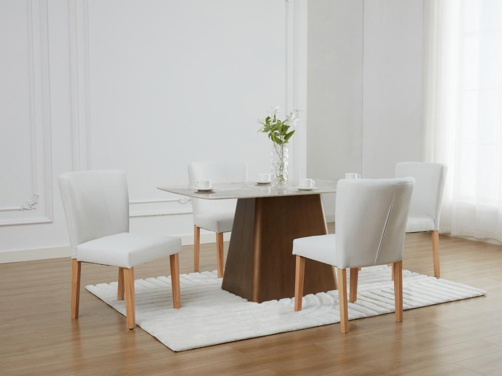 Set of 2 chairs in faux leather and rubberwood - White - Meublita