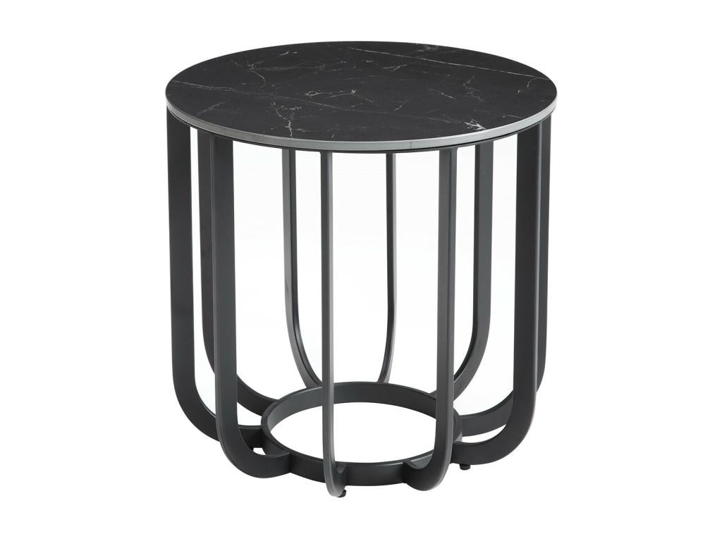 Meublita - Round Side Table with Marble-Effect Ceramic Top and Anthracite Grey Metal Frame