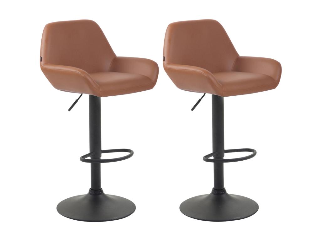 Set of 2 Bar Stools - PVC Faux Leather / Matte Black Metal - Light Brown - Meublita