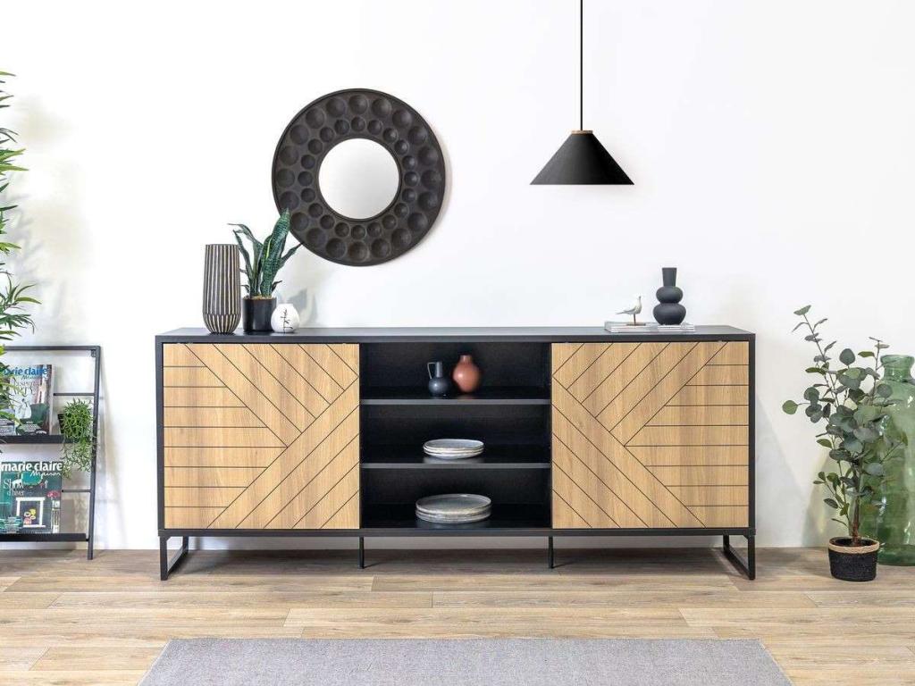 TALESA Pyramid 2-Door Buffet 82x200x45 cm Black and Oak