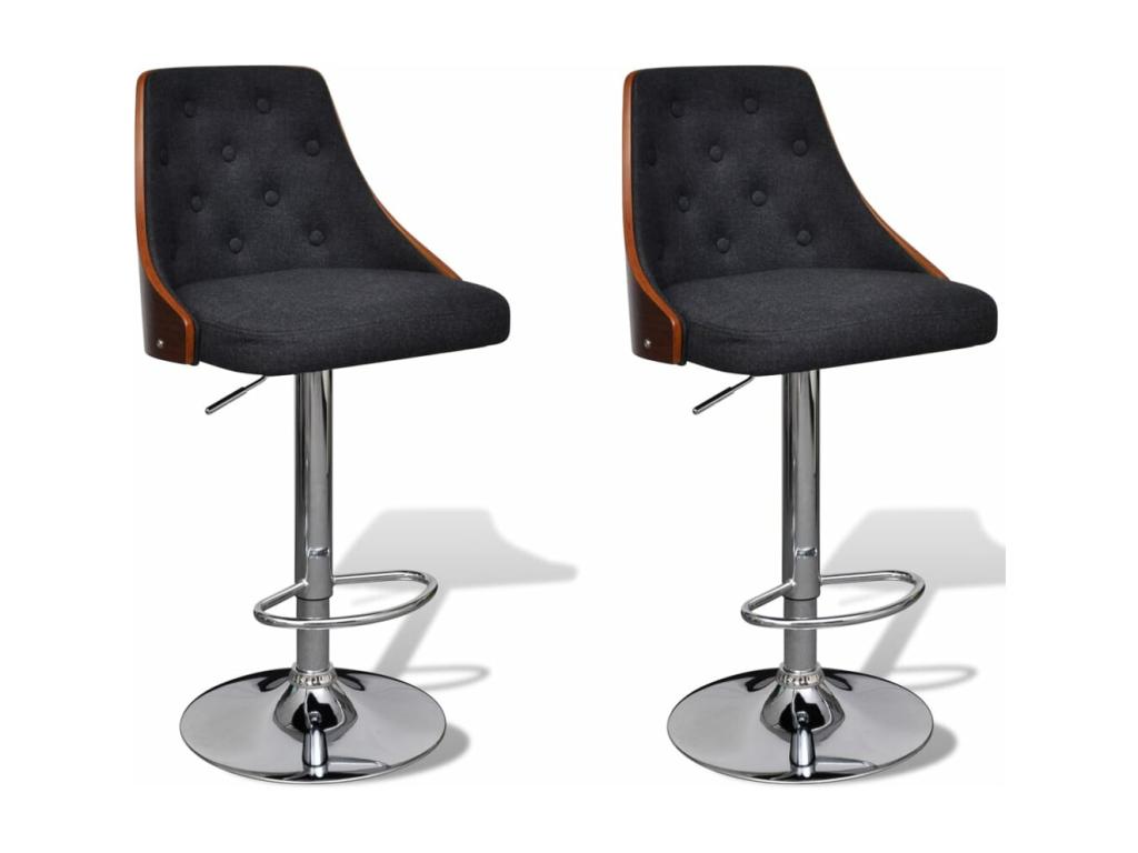Set of 2 bar stools in bent wood and fabric