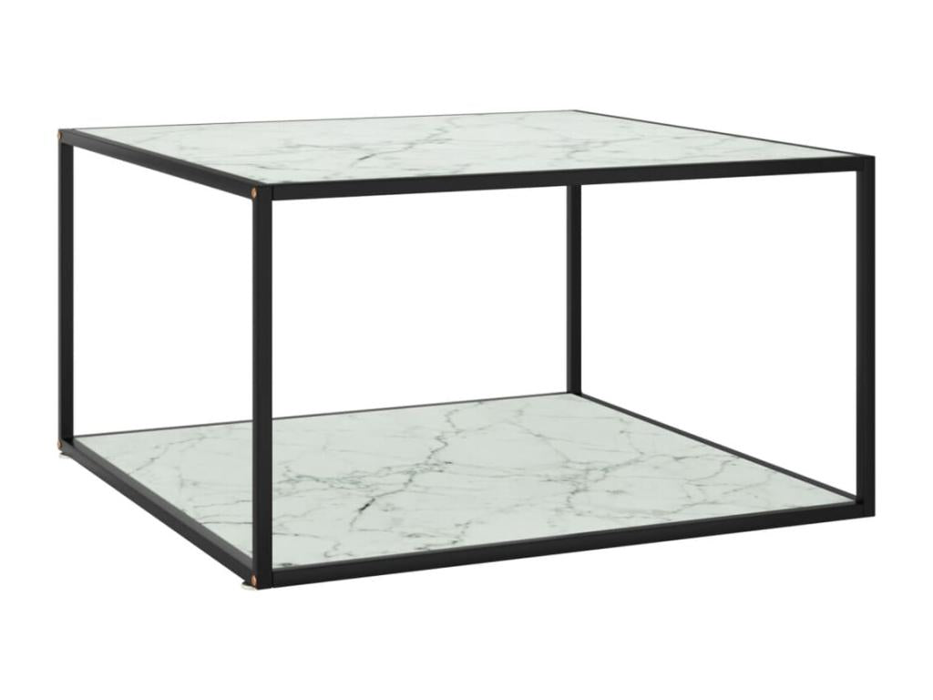 Black coffee table with white marble top, 90x90x50 cm