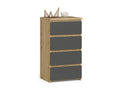Meublita CL4 Chest of Drawers, Oak Finish, 40 cm, 4 Drawers, Graphite Grey Front, 40x35x74 cm