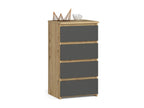 Meublita CL4 Chest of Drawers, Oak Finish, 40 cm, 4 Drawers, Graphite Grey Front, 40x35x74 cm