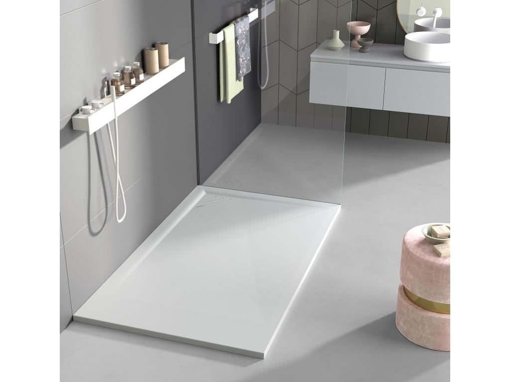 White shower tray with smooth finish, Meublita colored grate - 150x70 cm