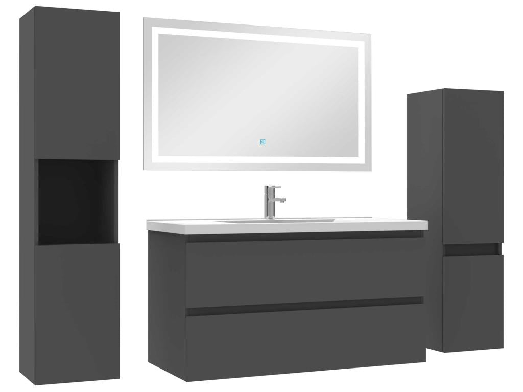Bathroom furniture set 100cm with pedestal sink and LED mirror in anthracite