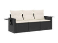 3-piece garden furniture set with cushions, black woven resin