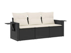 3-piece garden furniture set with cushions, black woven resin