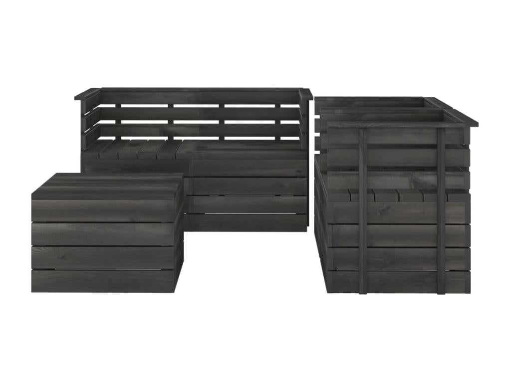 5-piece garden pallet furniture set, solid pine wood, dark grey
