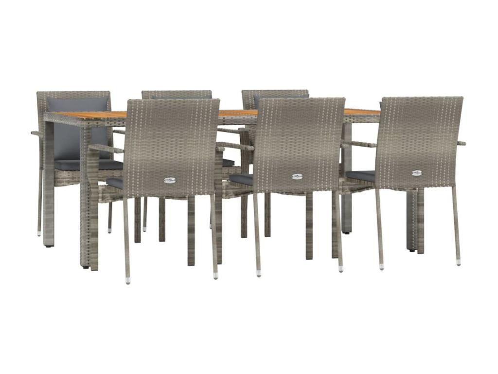 7-piece garden dining set and cushions, grey rattan