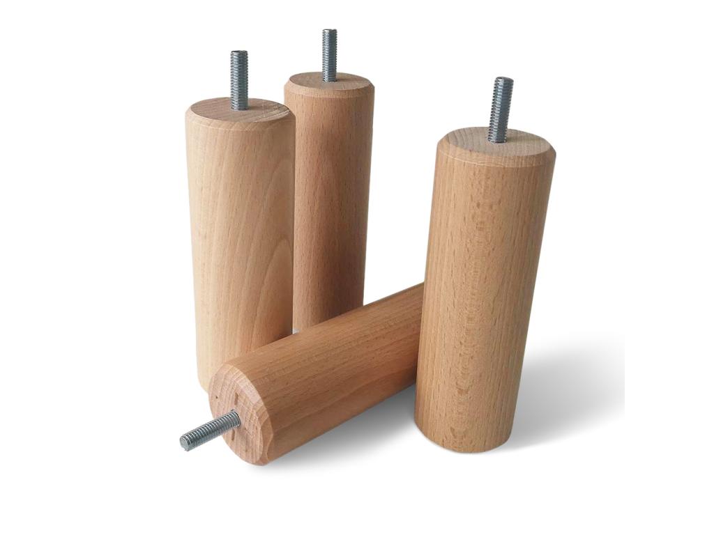 Meublita BEDDING - Set of 4 cylindrical wooden bed legs, 30 cm high