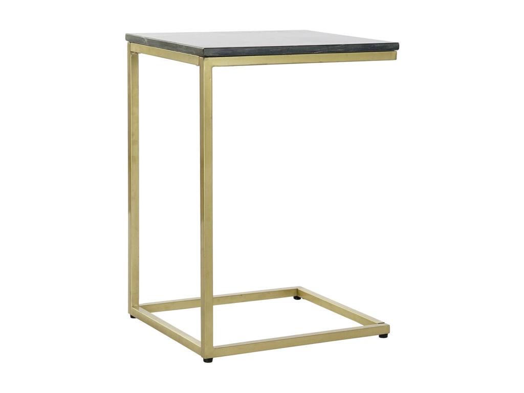 Side table in gold-colored iron and black marble - length 40 x depth 46 x height 65 cm