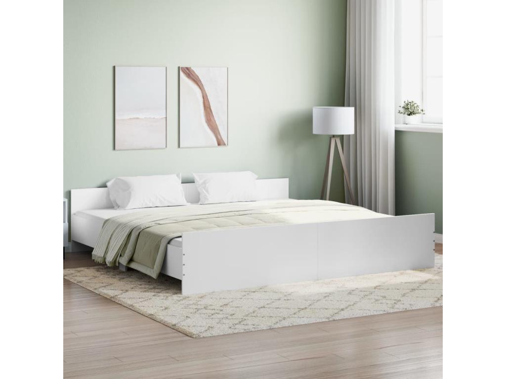 Bed frame with headboard and footboard, white, 180x200 cm