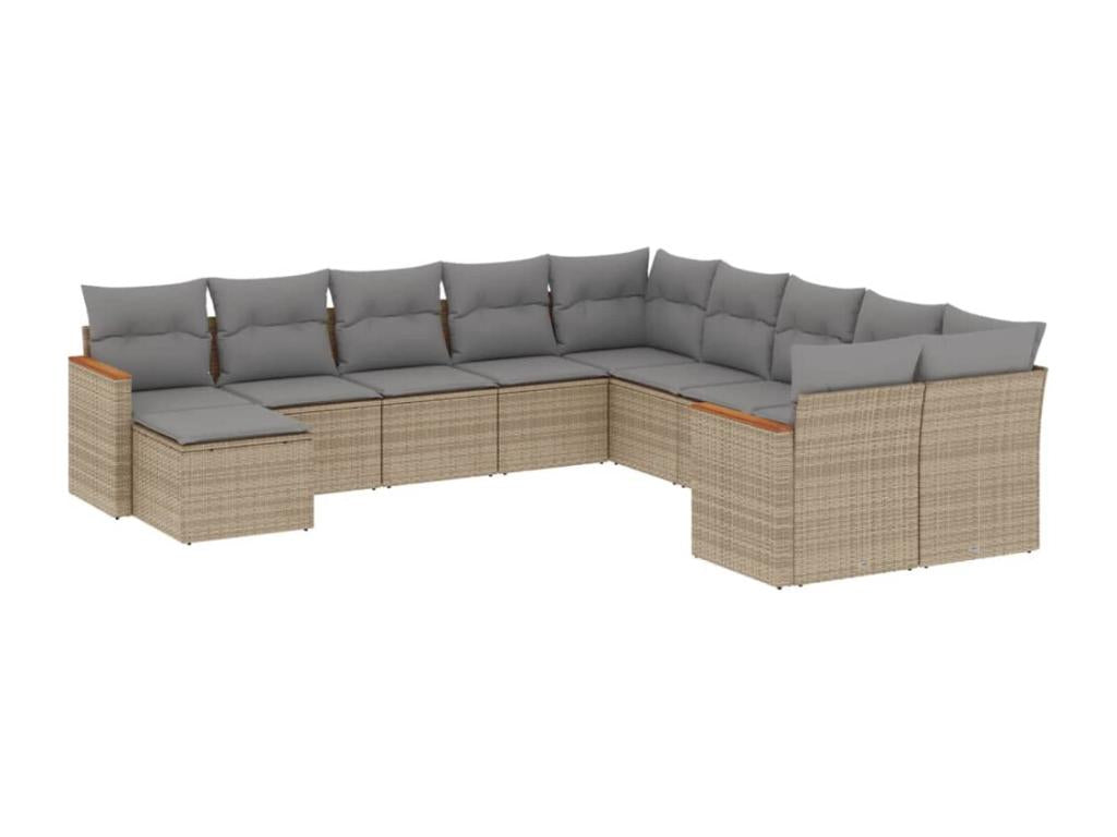 11-piece garden furniture set with beige resin wicker cushions