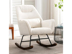 Lambswool Rocking Chair, Modern Wool Armchair, Comfortable Rocking Chair with Solid Wood Legs, Beige