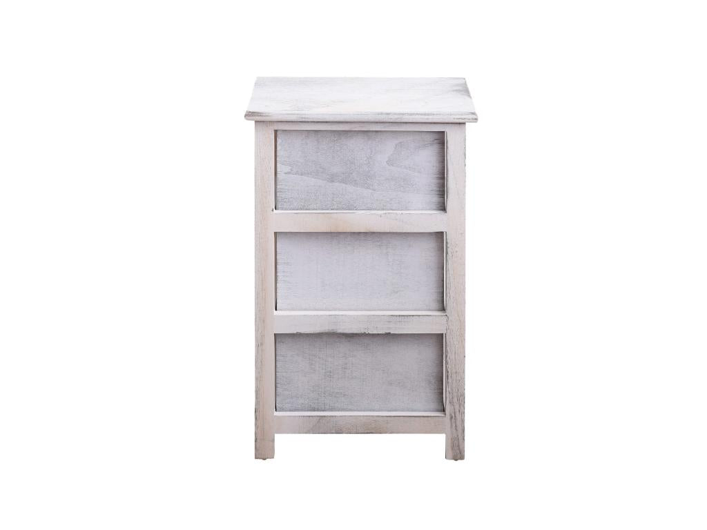 Contemporary White Wood Bedside Table with 3 Drawers, 56x37x27