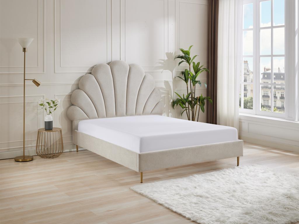 Seashell bed 140x190 cm - Fabric - Beige - Meublita