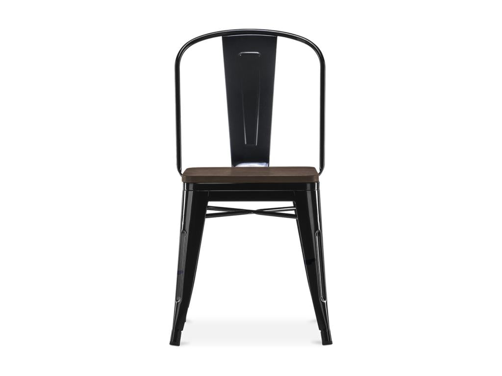 Industrial chair in polished steel with a solid brown wood seat, Meublita - Dark Grey color