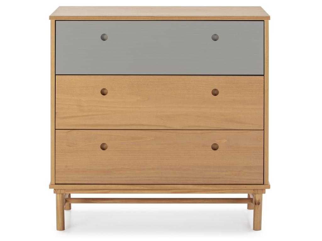 Meublita 3-drawer solid wood bedside table, 80 cm wide