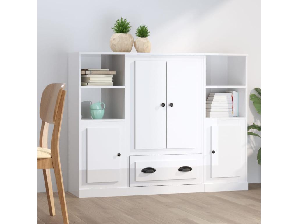 3-piece buffet set, glossy white engineered wood