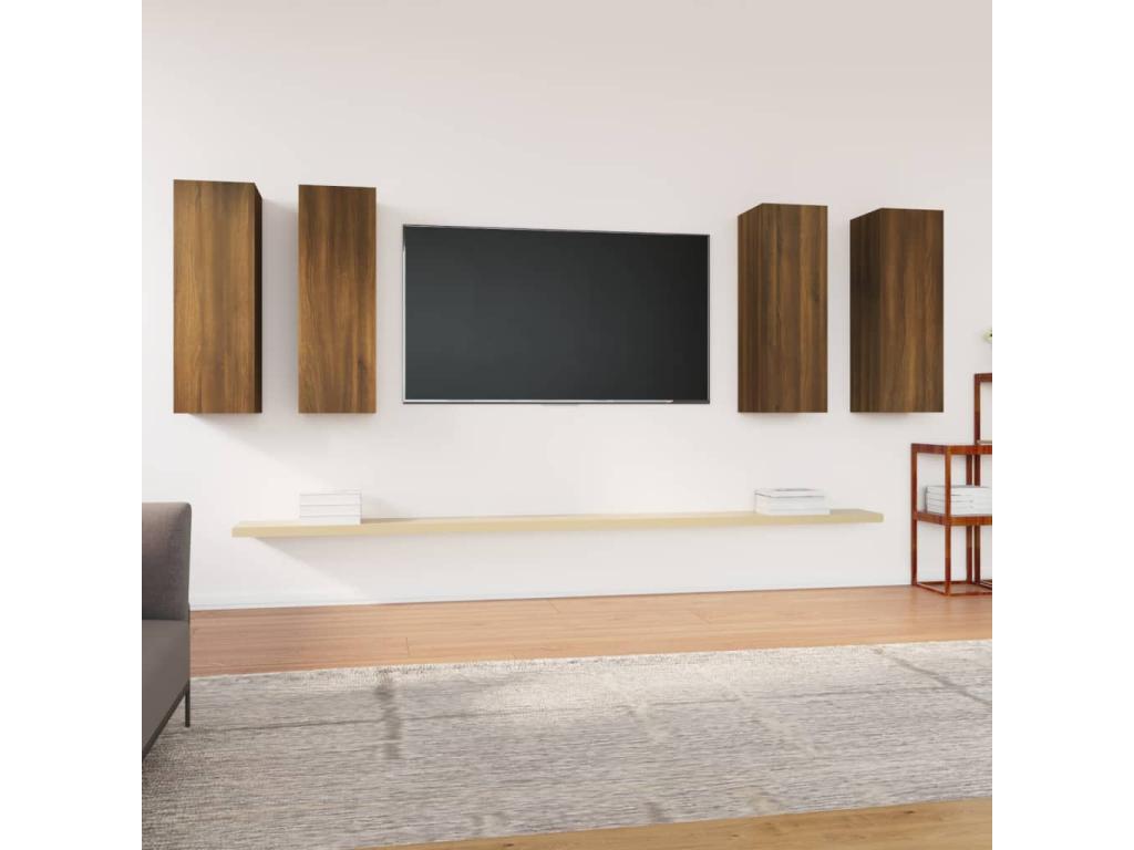 4-piece TV unit, brown oak, 30.5x30x90 cm, engineered wood
