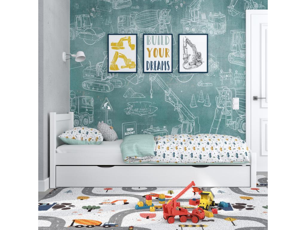 Wooden trundle bed N02 White 100x190