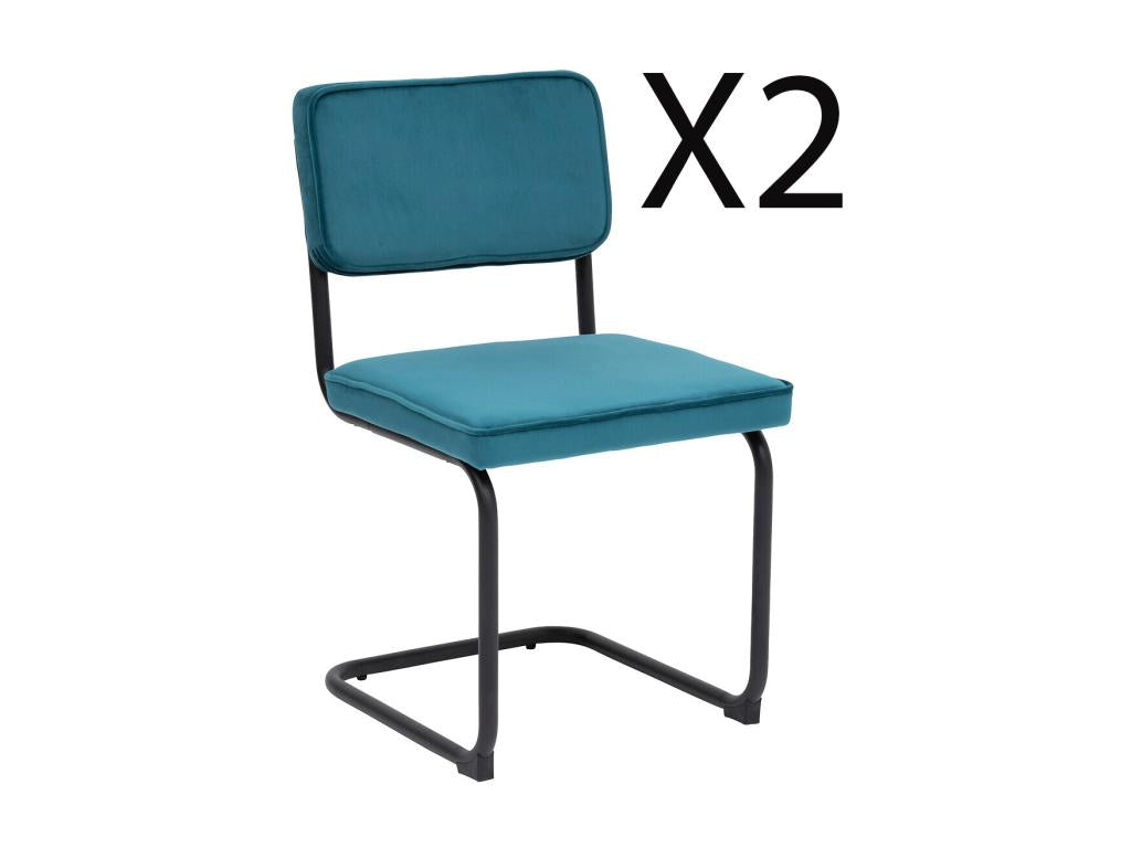 Set of 2 chairs in duck blue velvet with black chrome legs