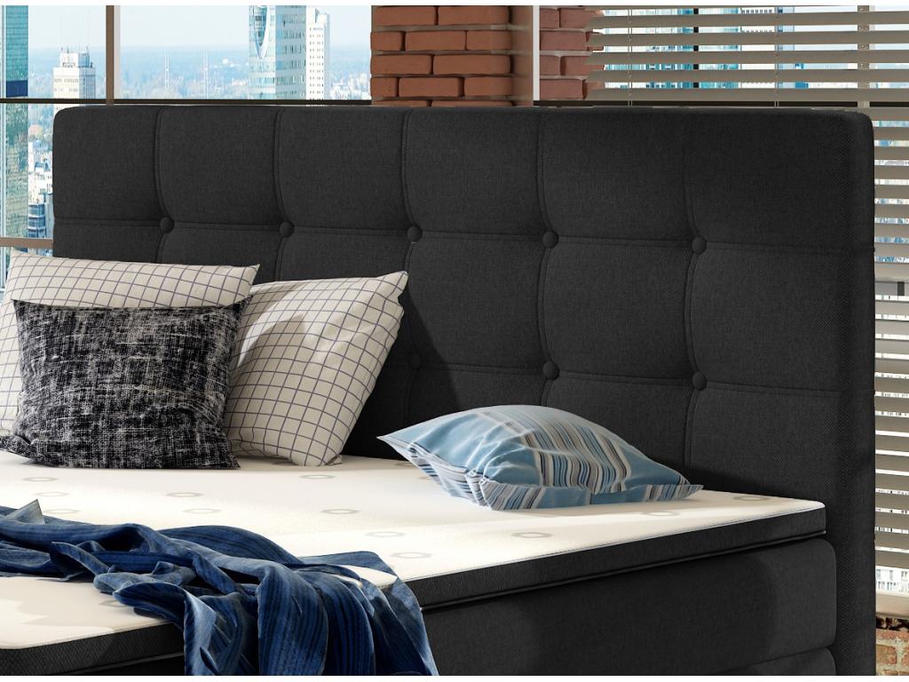 Kavin black fabric box spring bed with mattress and topper - 140x200