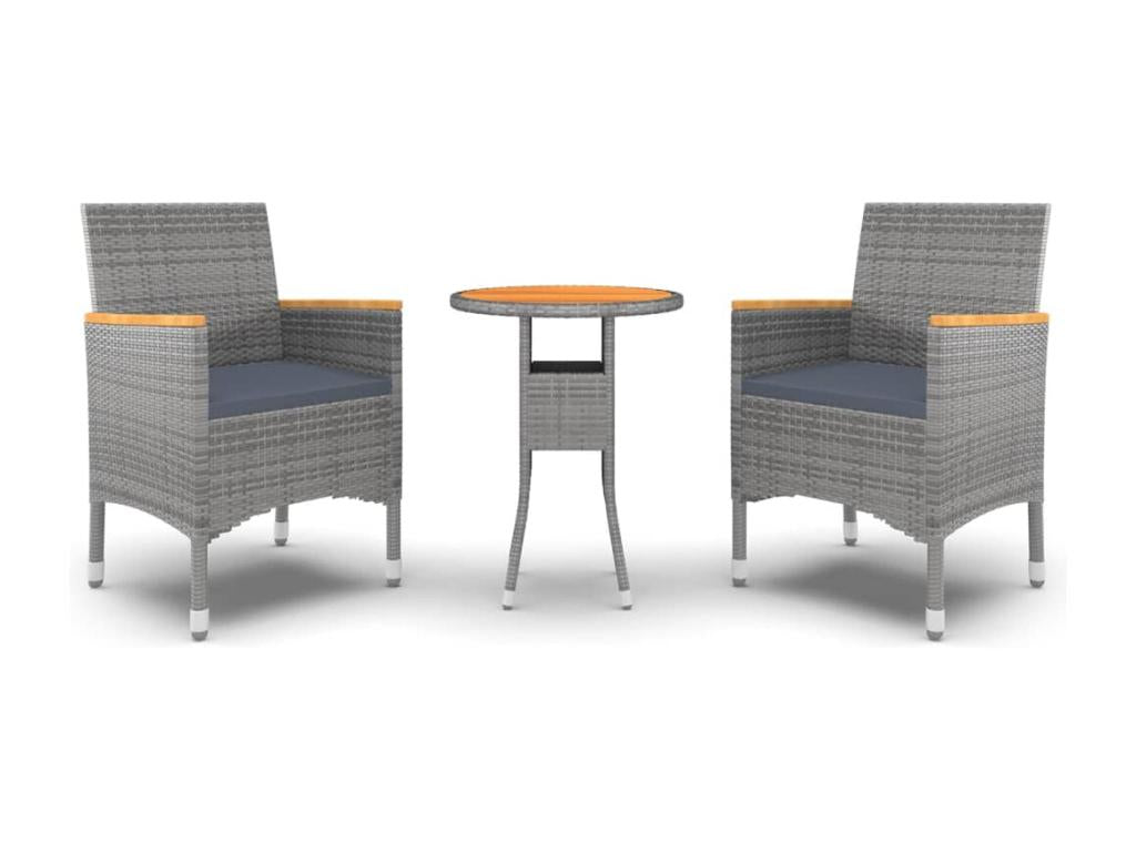 3-piece garden dining set, grey woven resin