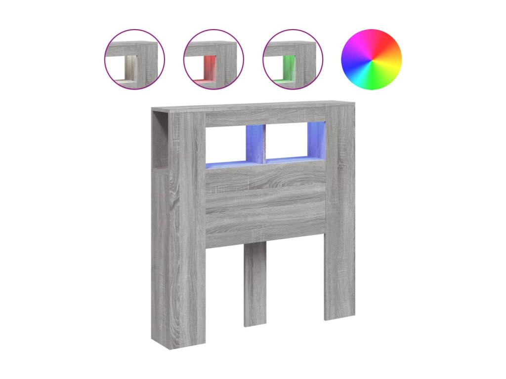 Meublita LED Headboard, Grey, 100x18.5x103.5 cm, Engineered Wood