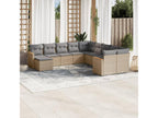 11-piece garden furniture set with beige resin wicker cushions