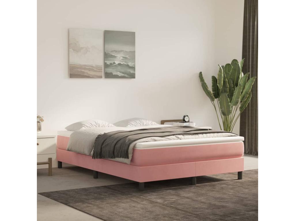 Pink velvet bed frame without mattress, 140x190 cm