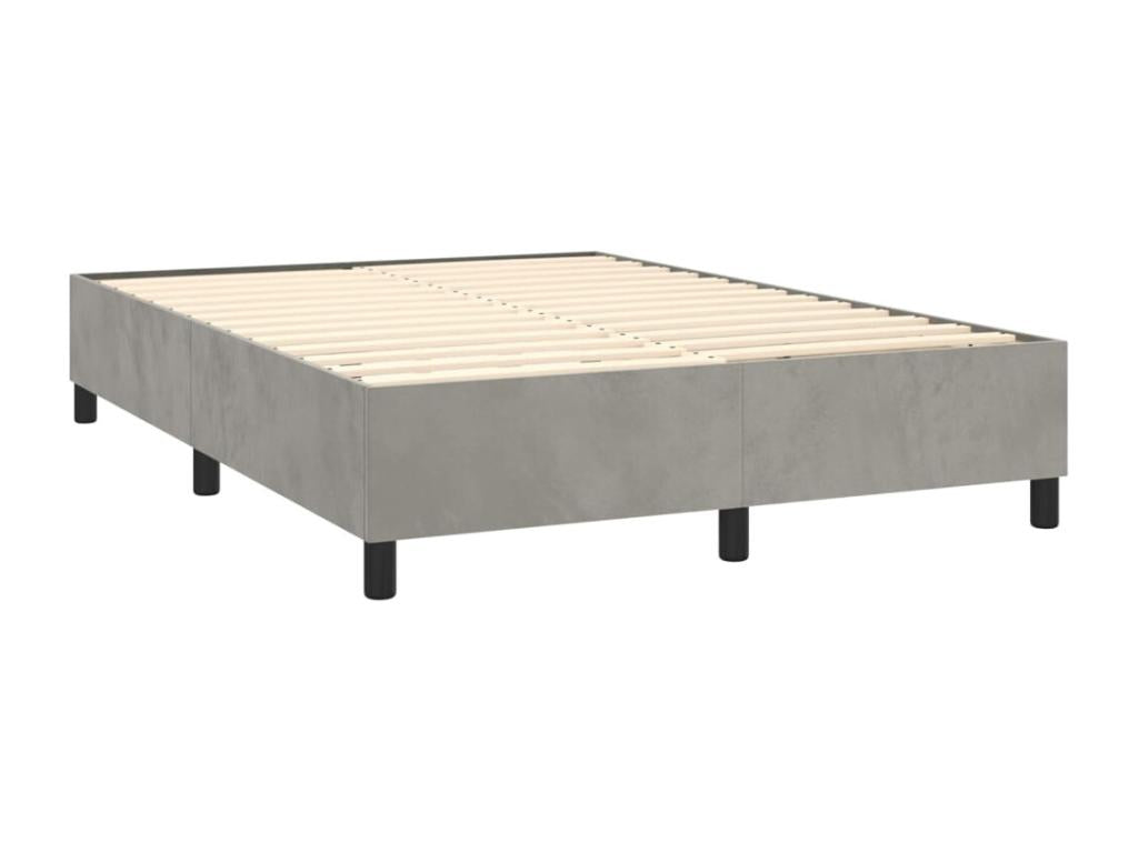Upholstered bed base and mattress, light grey, 140x190cm, velvet