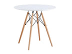 Round dining table in matte white with beech-colored legs - diameter 80 x height 75 cm