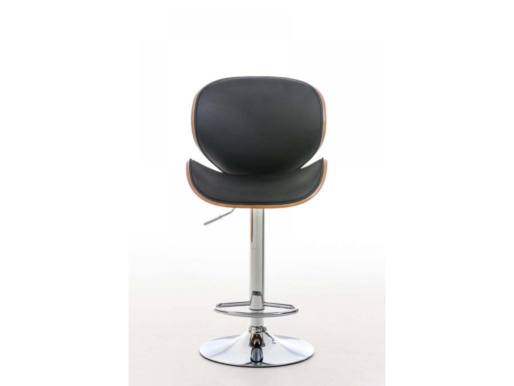 Bar stool - Faux leather / Chrome-plated metal - Walnut / Black - Meublita