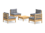5-piece garden furniture set with grey pine wood cushions