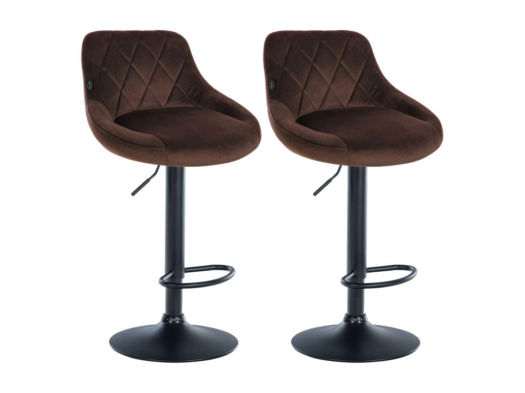 Set of 2 Bar Stools - Velvet/Metal - Brown - Meublita