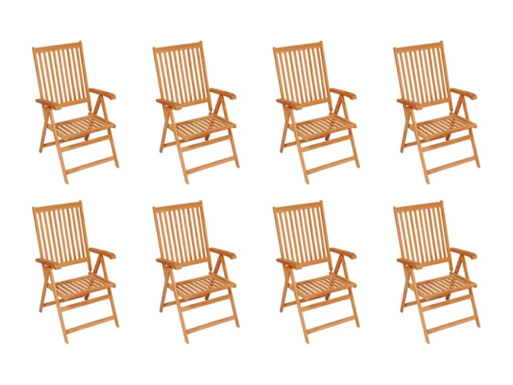 8-piece reclining garden chairs with cushions, solid teak