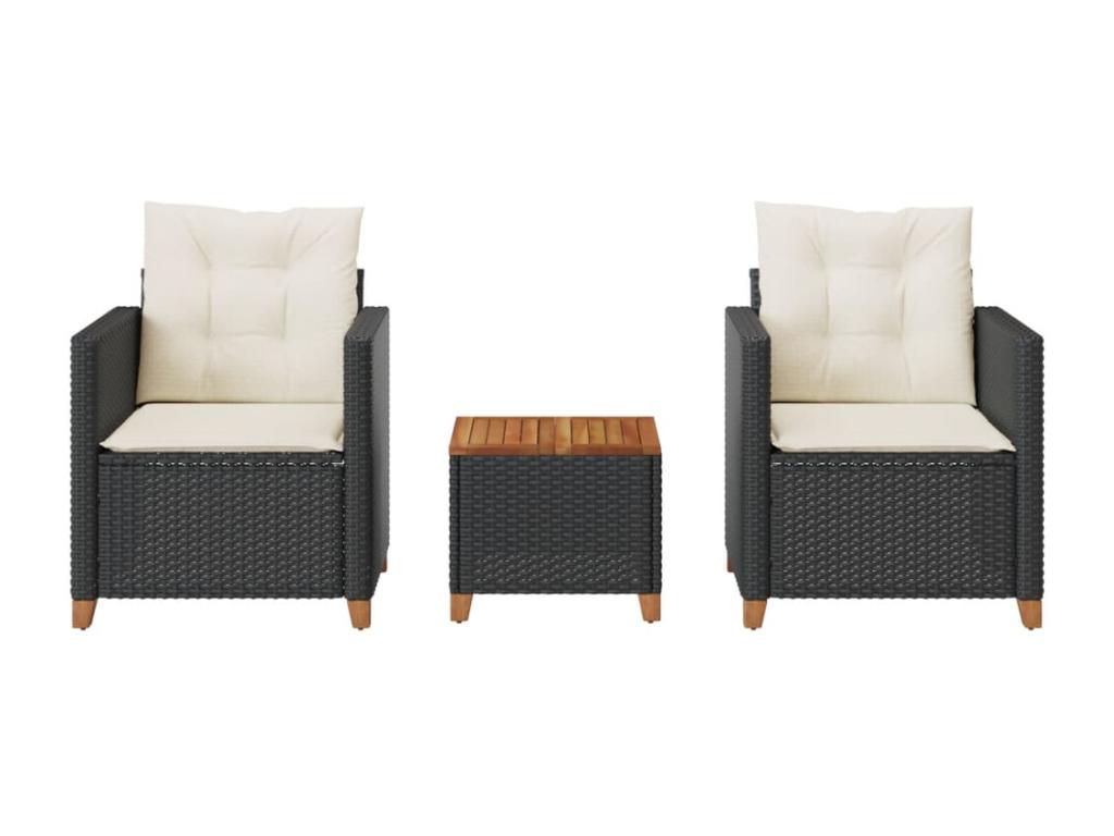 Meublita 3-piece set and cushions in black resin wicker