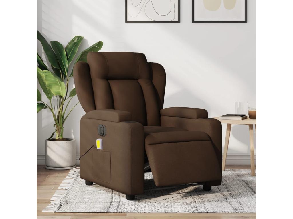 Brown fabric electric reclining massage chair