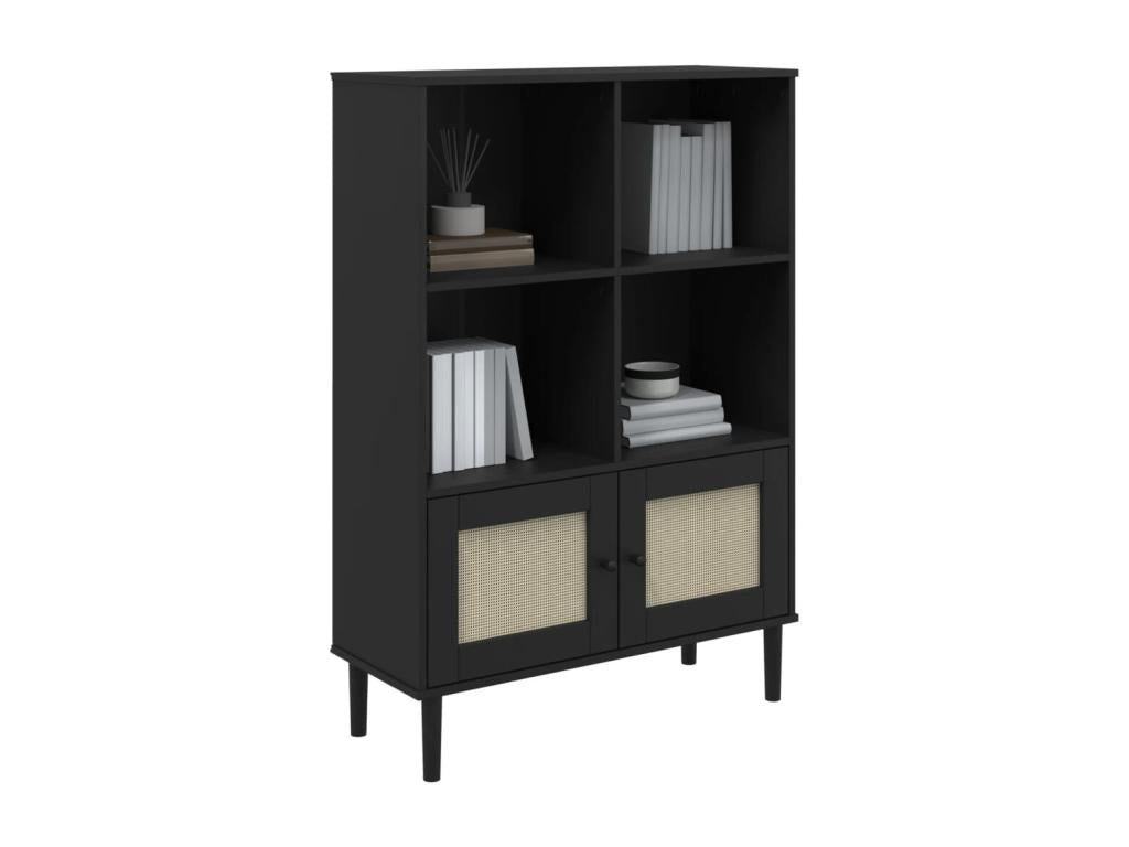 Meublita bookcase with black rattan-look finish and solid pine wood