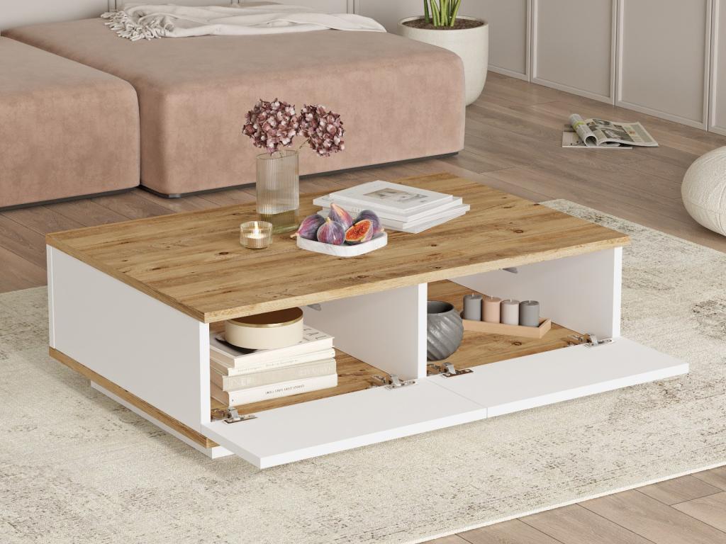 Coffee table with 2 doors - Natural and White - Meublita