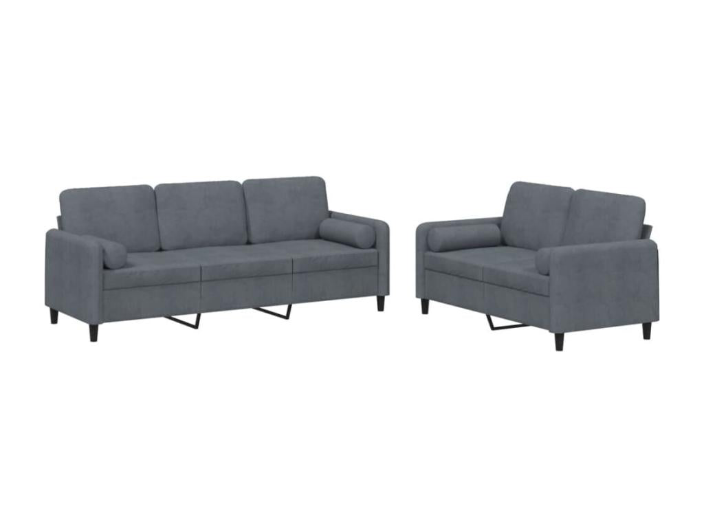 2-piece sofa set with dark grey velvet cushions