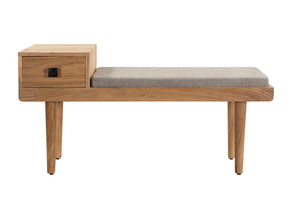 Entryway bench in wood and grey fabric with drawer - Meublita
