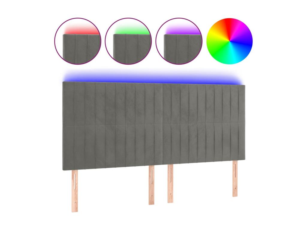 Light Grey LED Headboard 180x5x118/128 cm Velvet