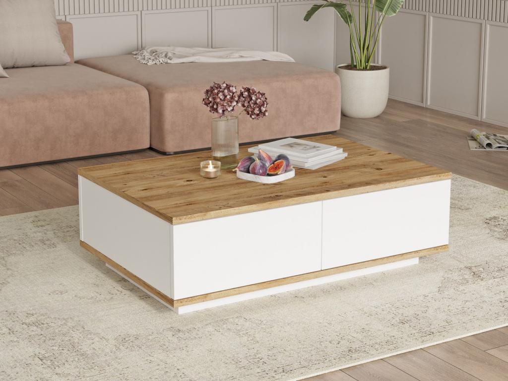 Coffee table with 2 doors - Natural and White - Meublita