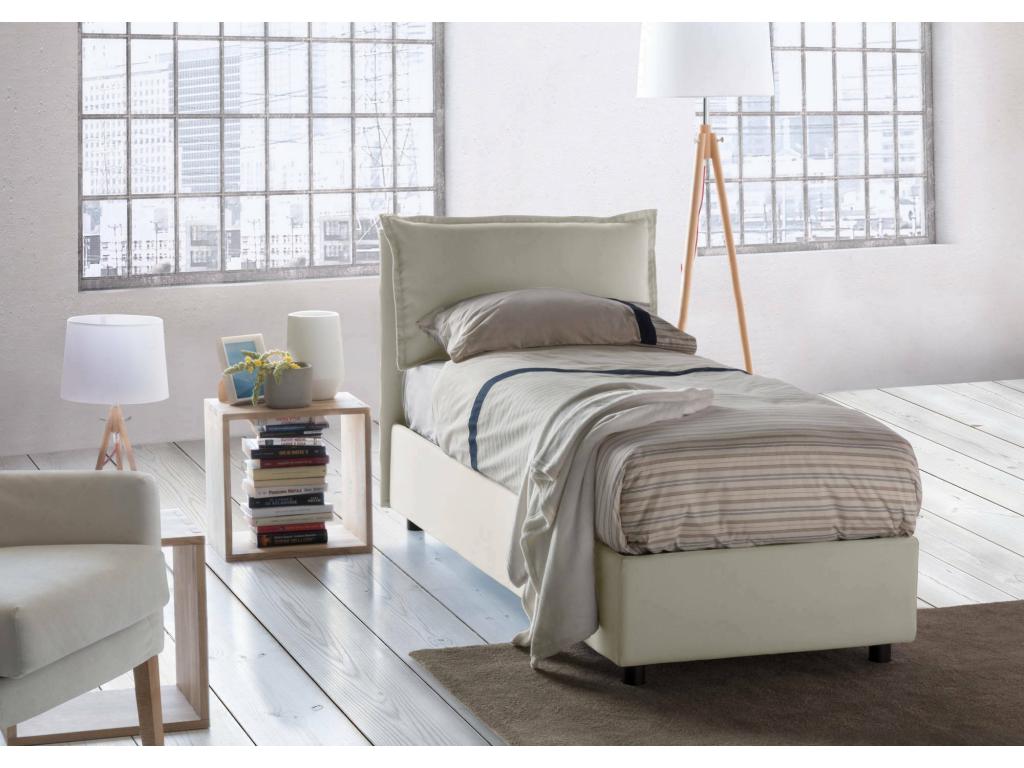 Meublita Single Bed, Storage Bed with Fabric Upholstery, Made in Italy, Side Opening, Suitable for 80x190 cm Mattress, Beige