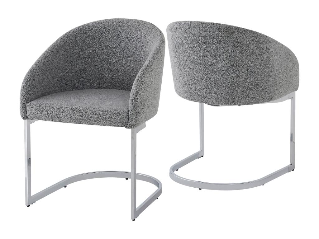 Set of 2 cantilever chairs in grey bouclé fabric