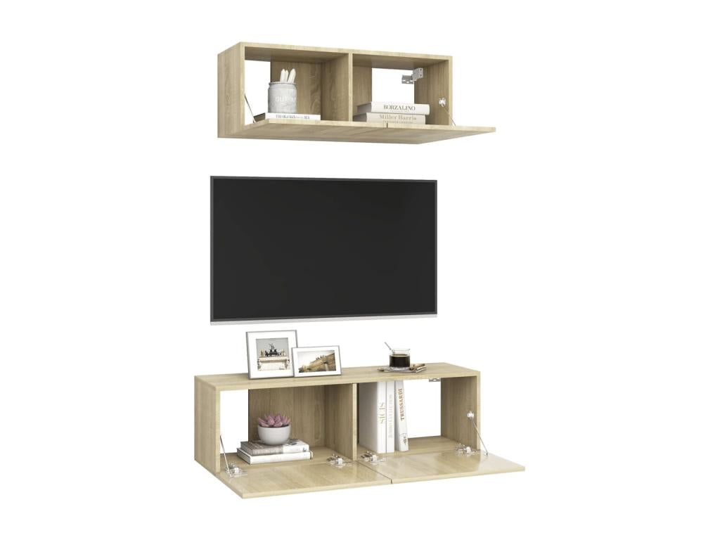 Meublita 2-Piece TV Unit Set, Oak Finish, Chipboard