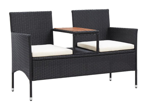 2-seater garden bench and tea table, 143cm, black woven resin